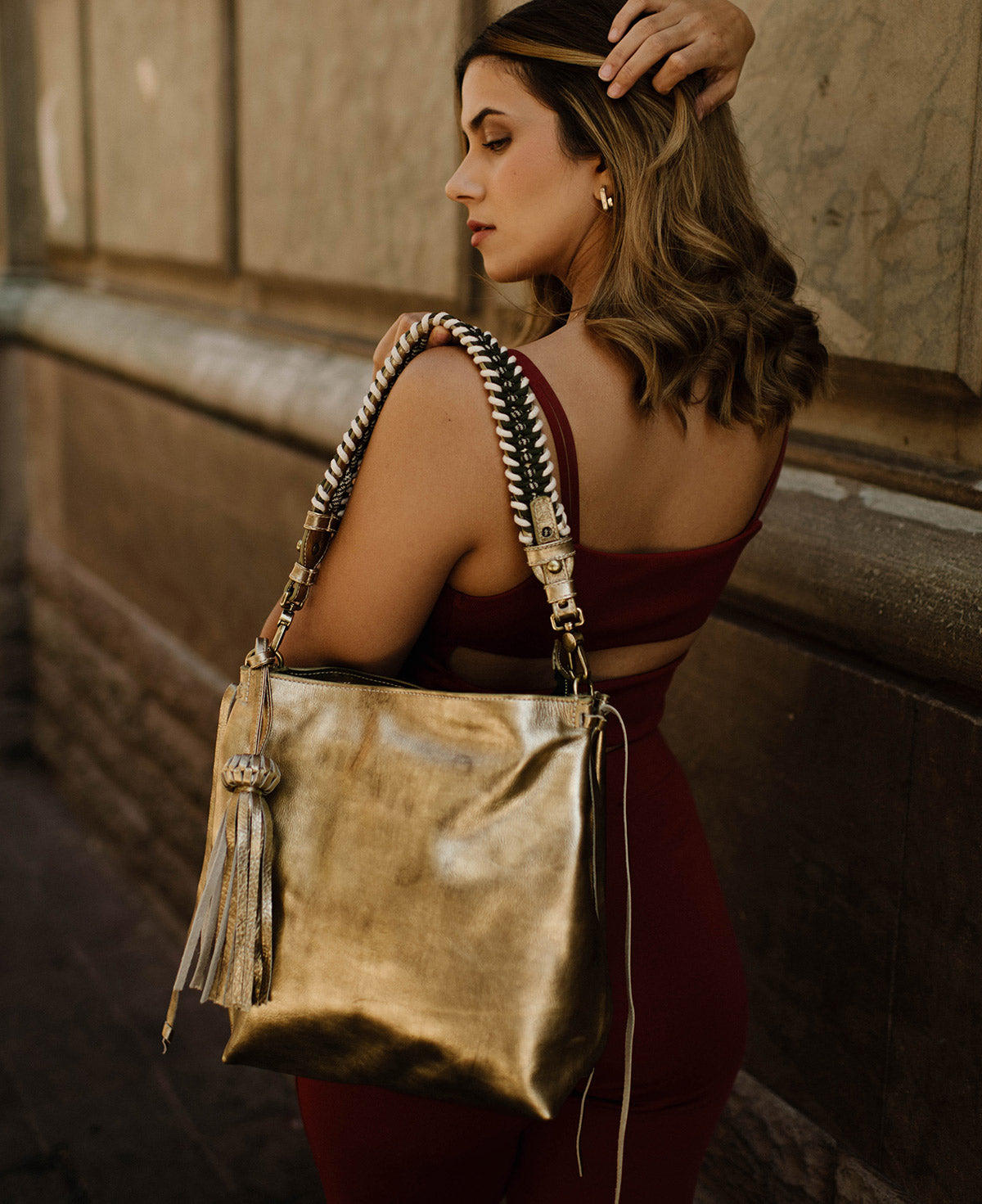 Shoulder Bag Bacalar Mini Gold Leather