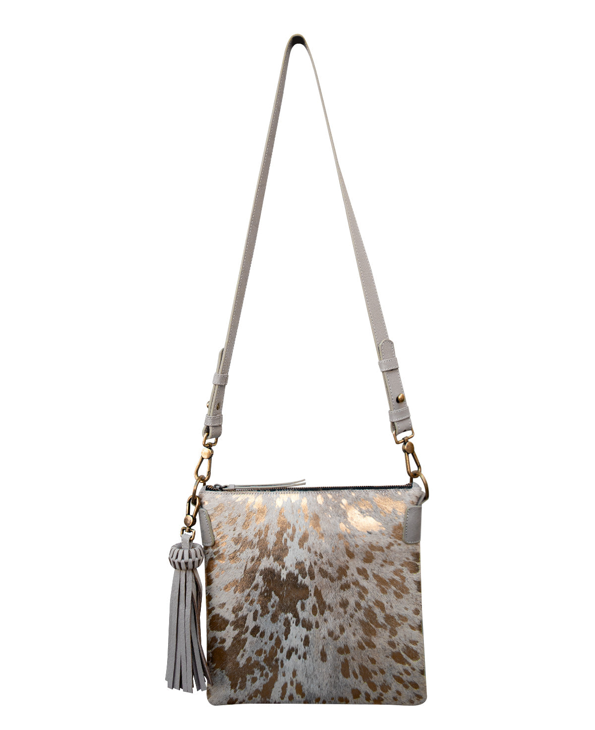 Square Leather Crossbody Bag Gold Fur