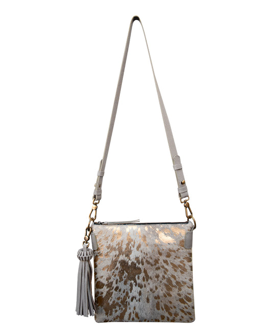 Square Leather Crossbody Bag Gold Fur