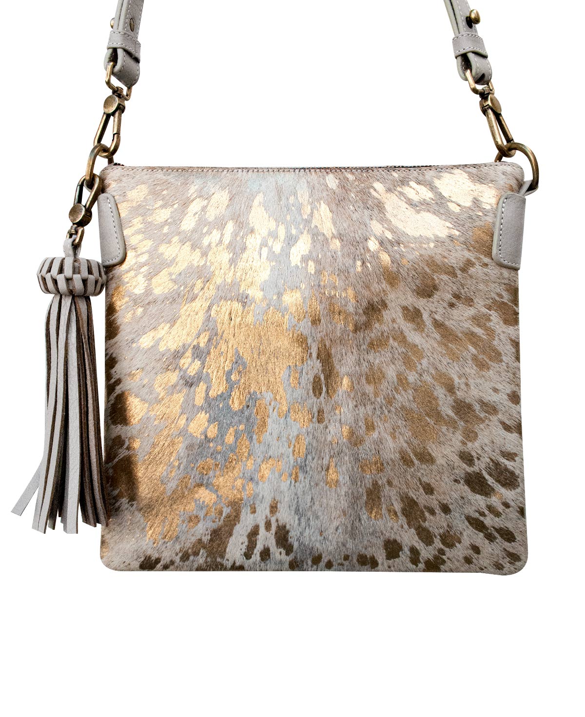 Square Leather Crossbody Bag Gold Fur