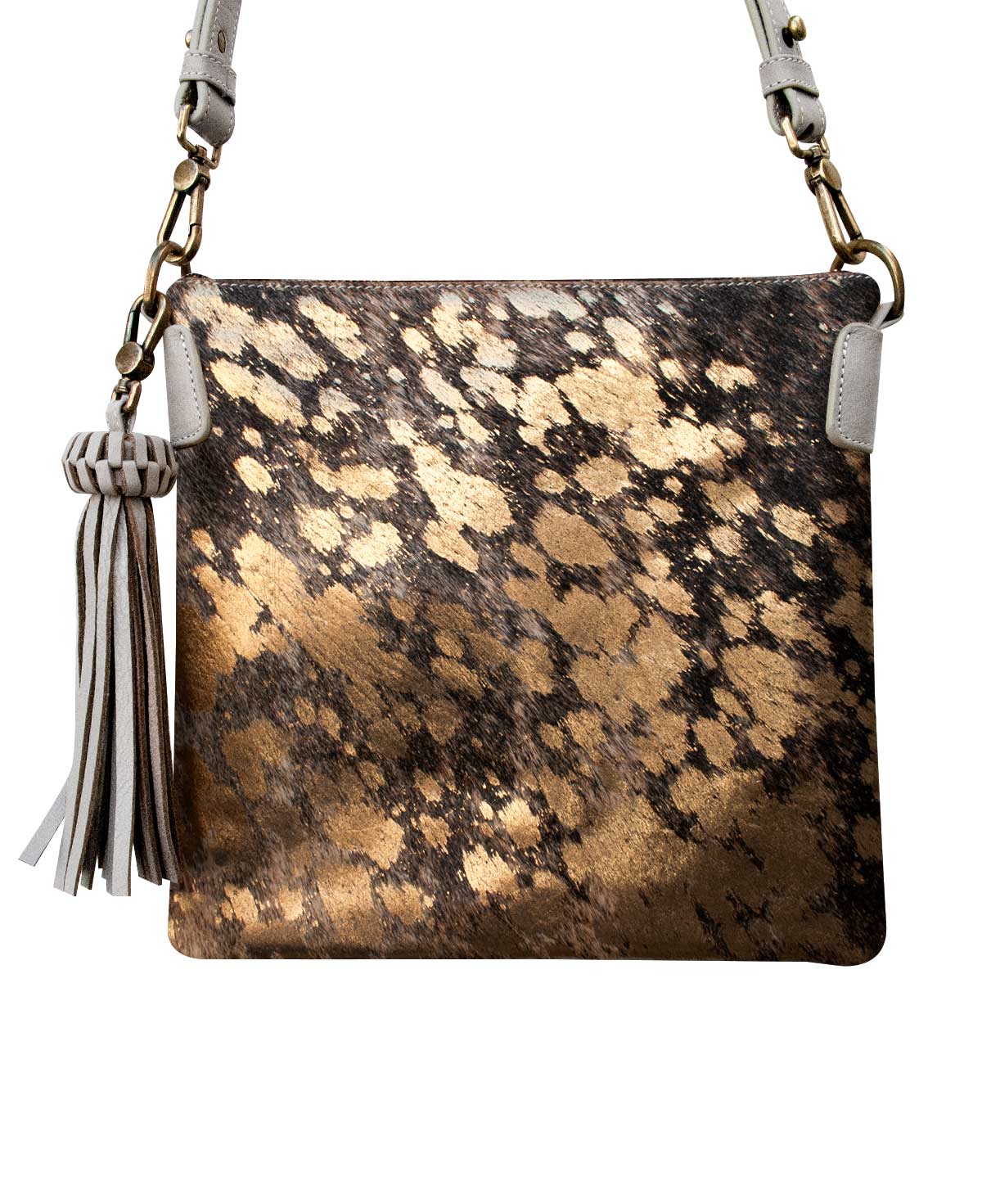 Square Leather Crossbody Bag Gold Fur