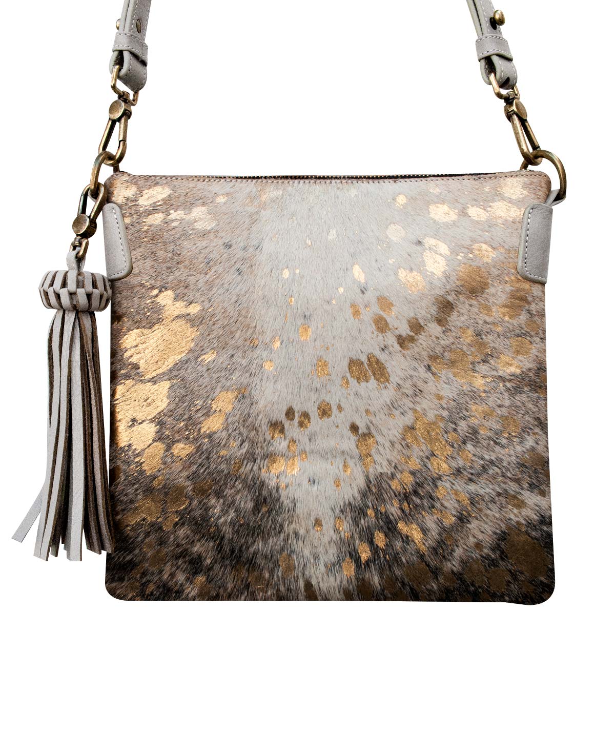 Square Leather Crossbody Bag Gold Fur