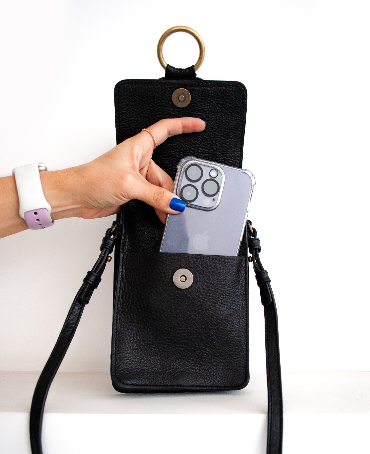 Black AMY Leather Crossbody Bag for Phone