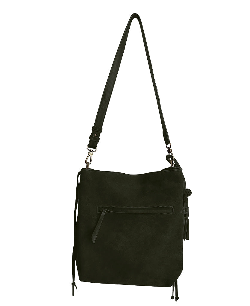 → PRE-ORDER Bacalar Shoulder Bag: Soft Olive Green Genuine Suede