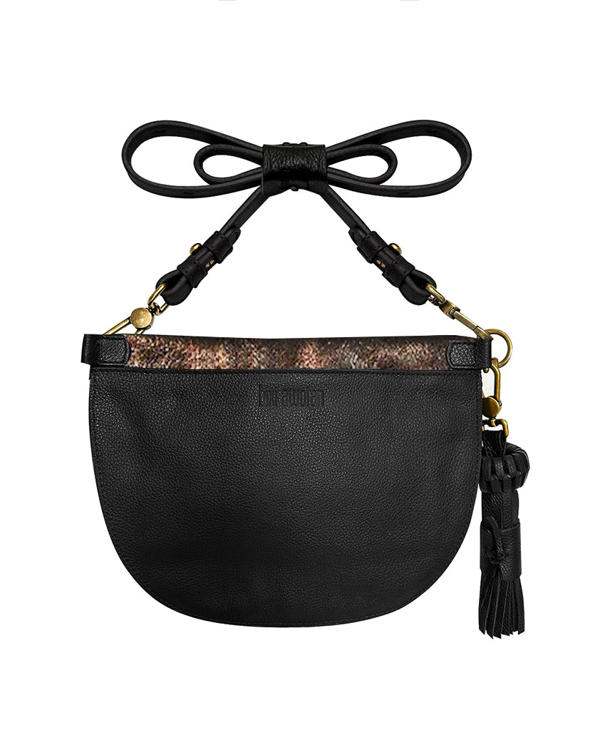 Metallic Gold & Black Soft Leather Sling Bag | Adjustable Crossbody
