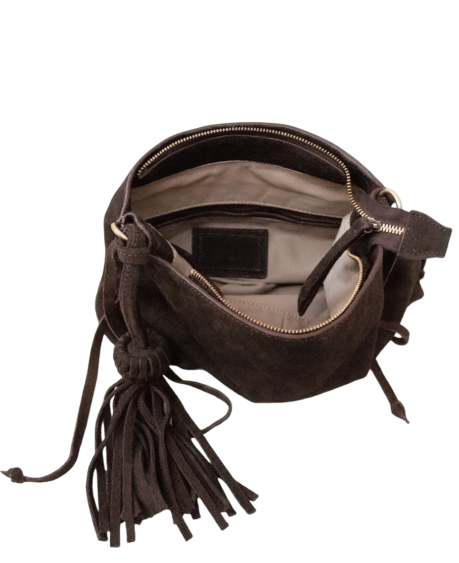 Mini Bacalar Crossbody: Soft Espresso Coffee Genuine Suede