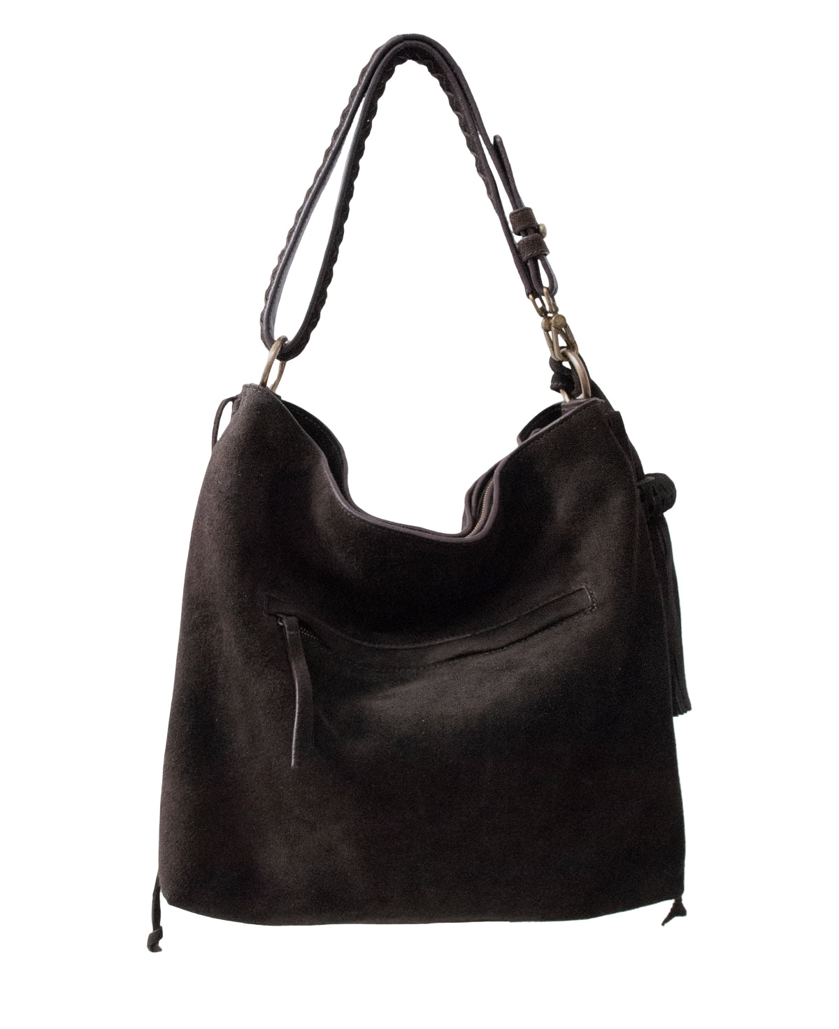 Bacalar Shoulder Bag: Soft Espresso Coffee Genuine Suede