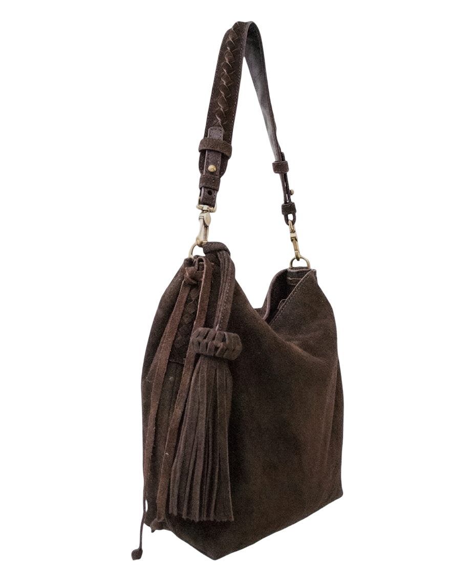 Mini Bacalar Crossbody: Soft Espresso Coffee Genuine Suede