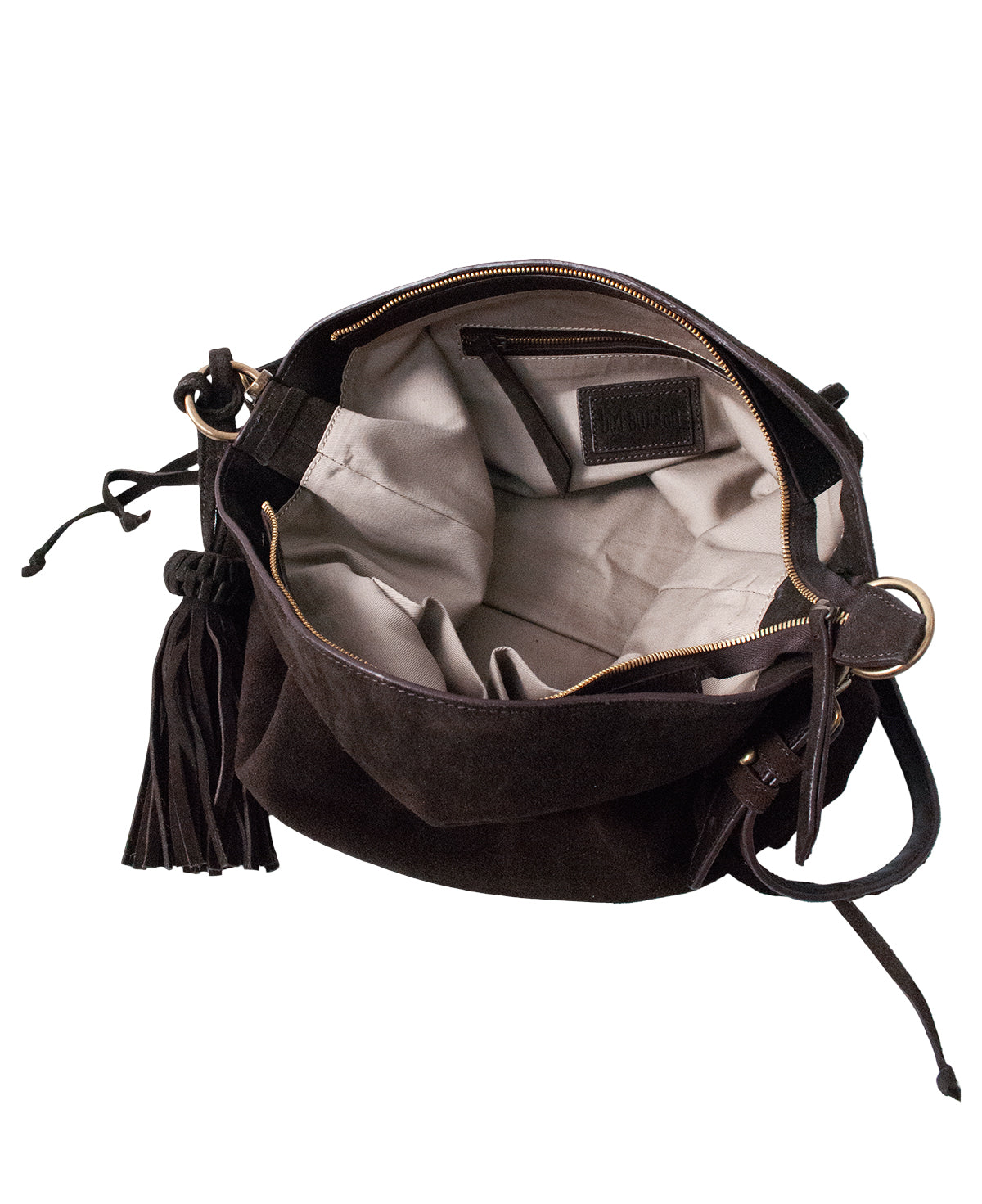 Bacalar Shoulder Bag: Soft Espresso Coffee Genuine Suede