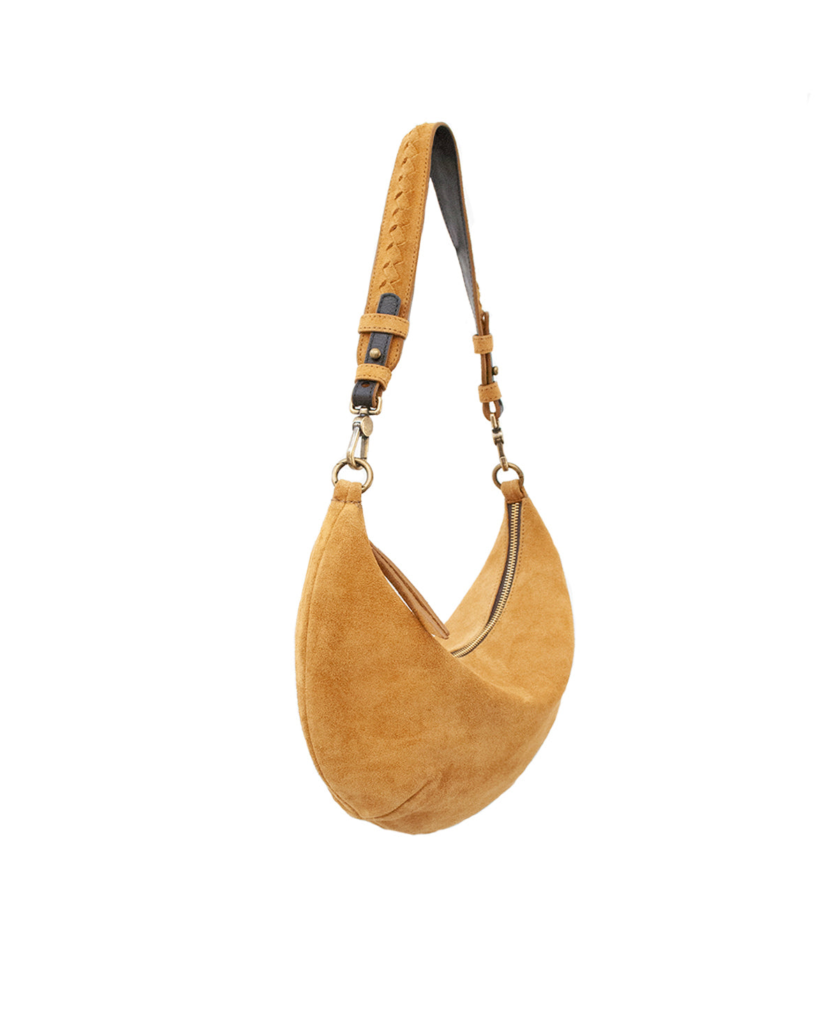 'Lucky Cookie' Round Mini Shoulder Bag: Radiant Mustard Genuine Suede
