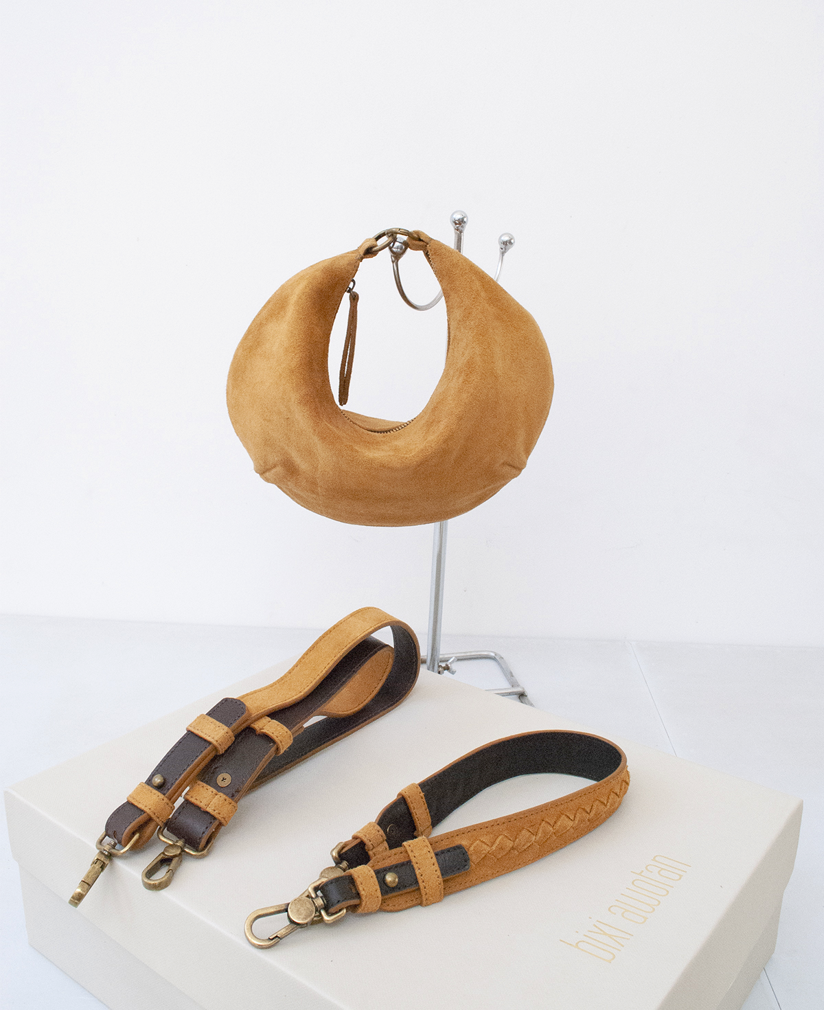 'Lucky Cookie' Round Mini Shoulder Bag: Radiant Mustard Genuine Suede