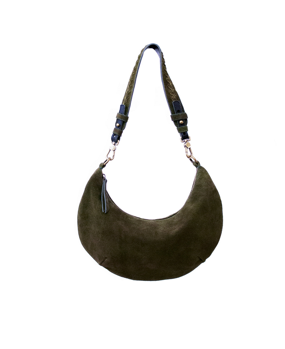 'Lucky Cookie' Round Mini Shoulder Bag: Soft Olive Green Genuine Suede