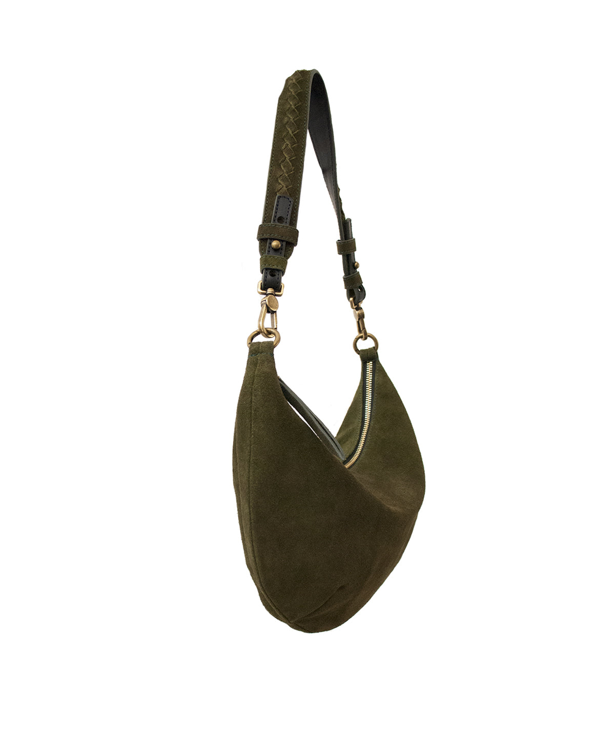 Lucky Cookie' Round Mini Shoulder Bag: Soft Olive Green Genuine Suede