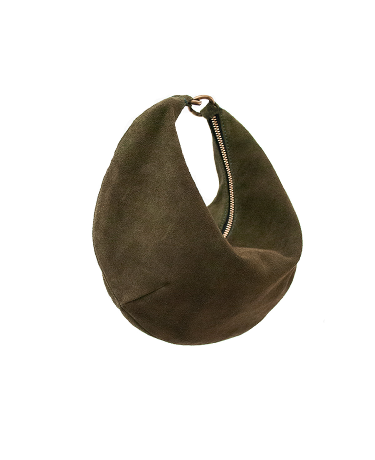 'Lucky Cookie' Round Mini Shoulder Bag: Soft Olive Green Genuine Suede