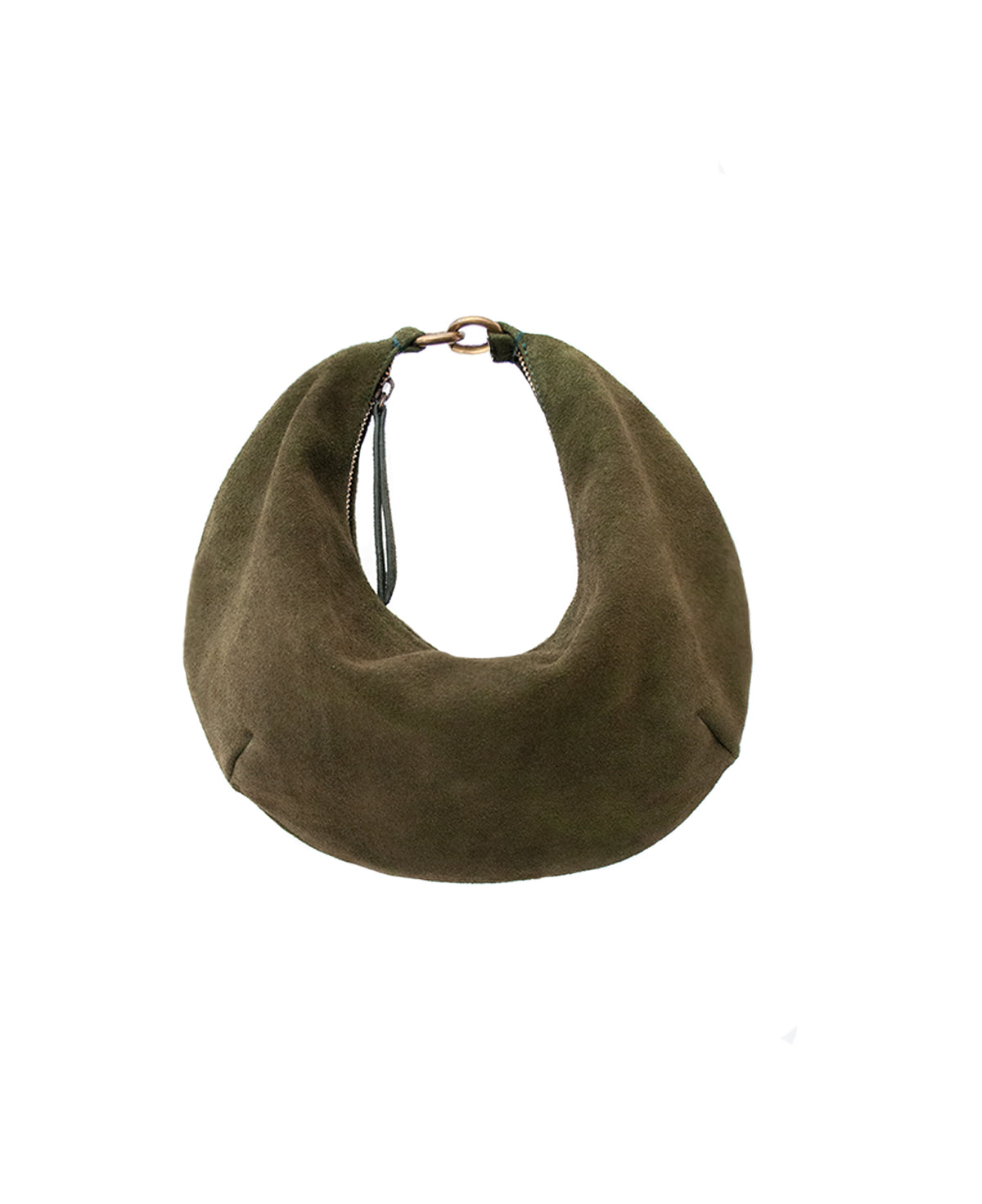 ショット　オリーブグリーン ボディバッグ Lucky Cookie' Round Mini Shoulder Bag: Soft Olive Green Genuine Suede