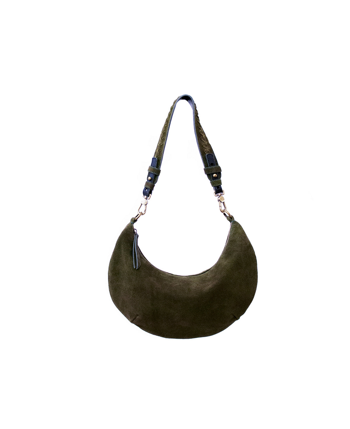 'Lucky Cookie' Round Mini Shoulder Bag: Soft Olive Green Genuine Suede