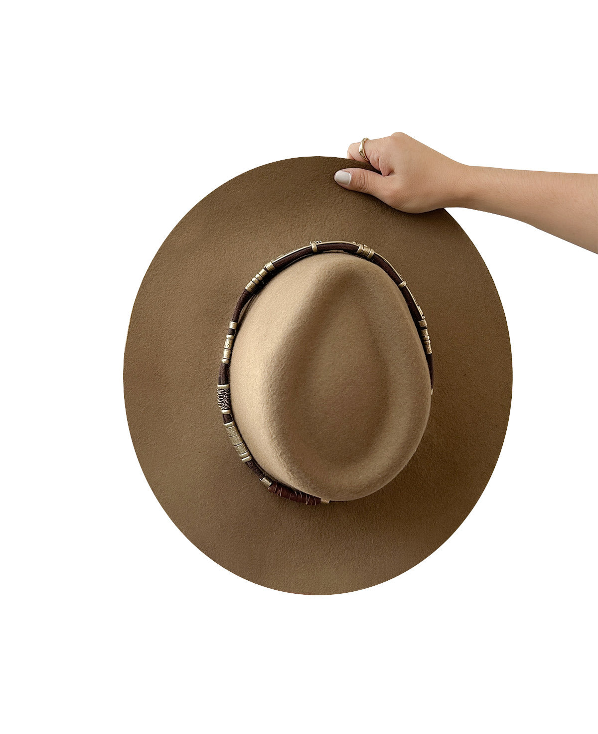 Sombrero Beige de lana con toquilla metálica