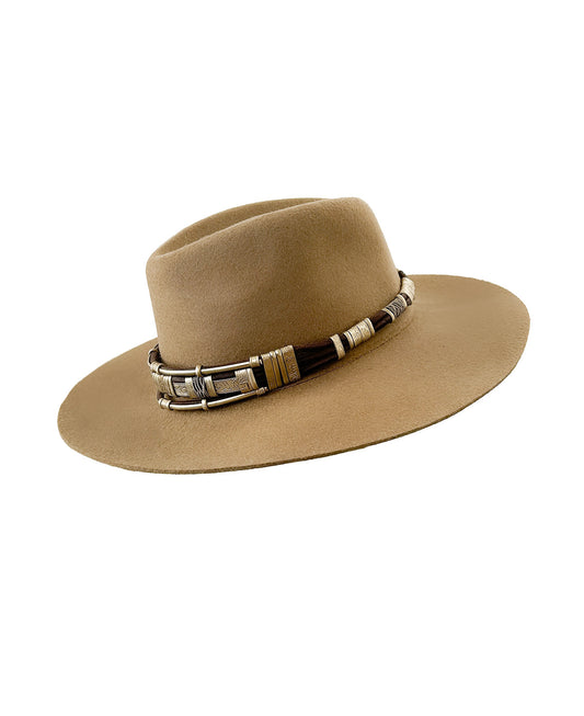 Sombrero Beige de lana con toquilla metálica