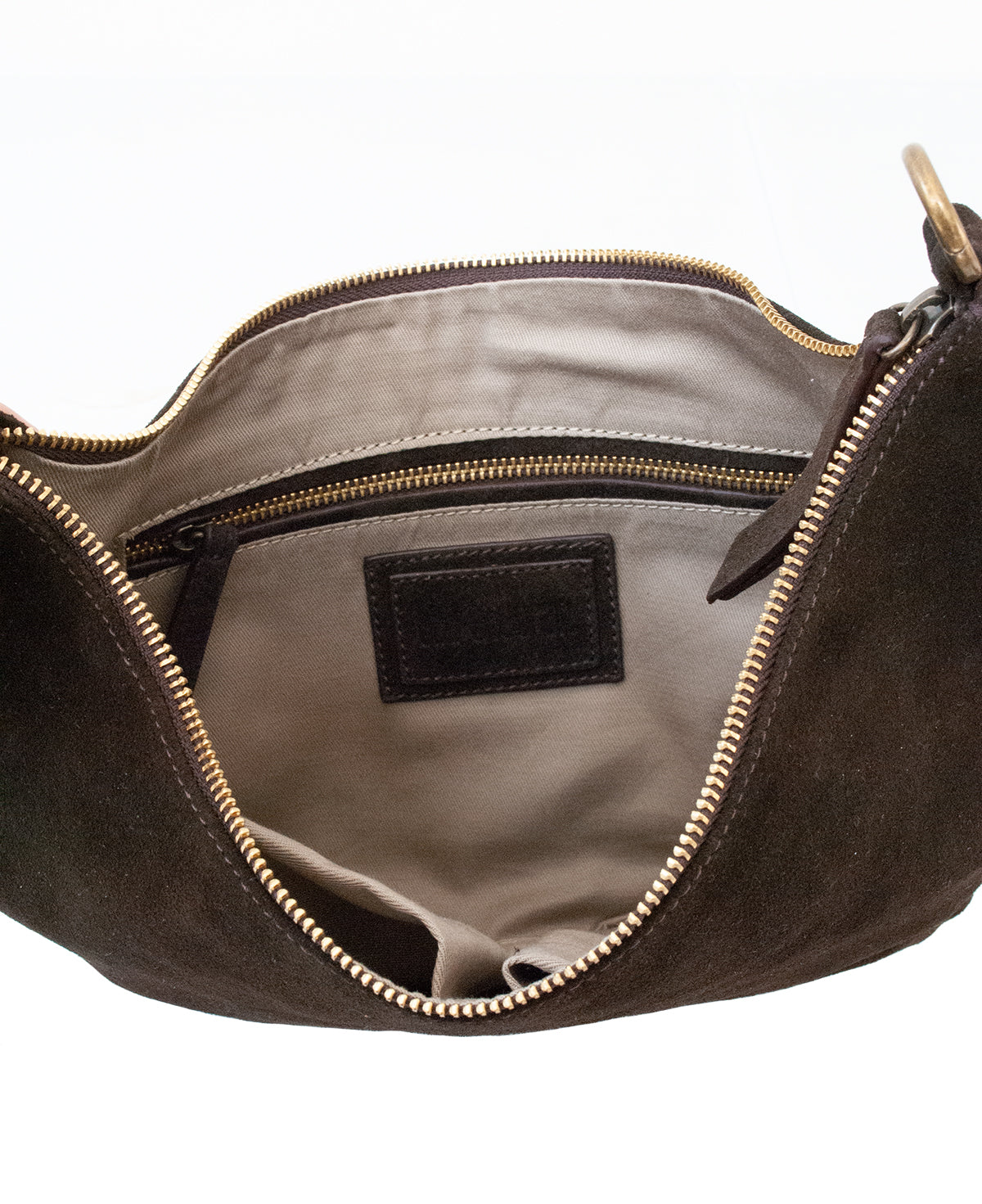 'Lucky Cookie' Round Mini Shoulder Bag: Soft Espresso Coffee Genuine Suede