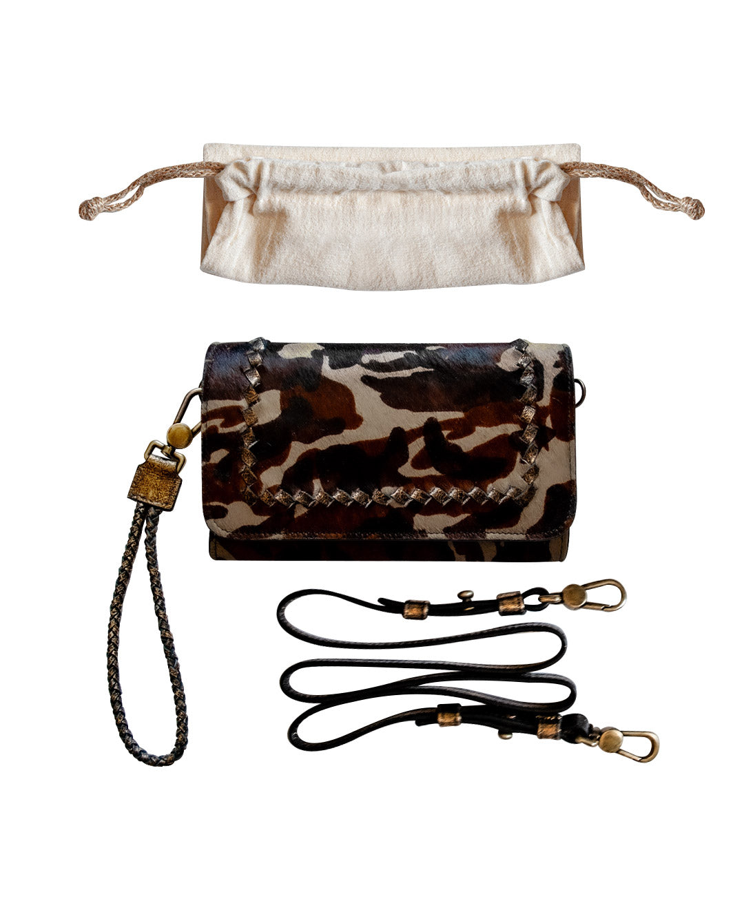 Women's Bifold Wallet Wristlet - Cowhide Leather Fur