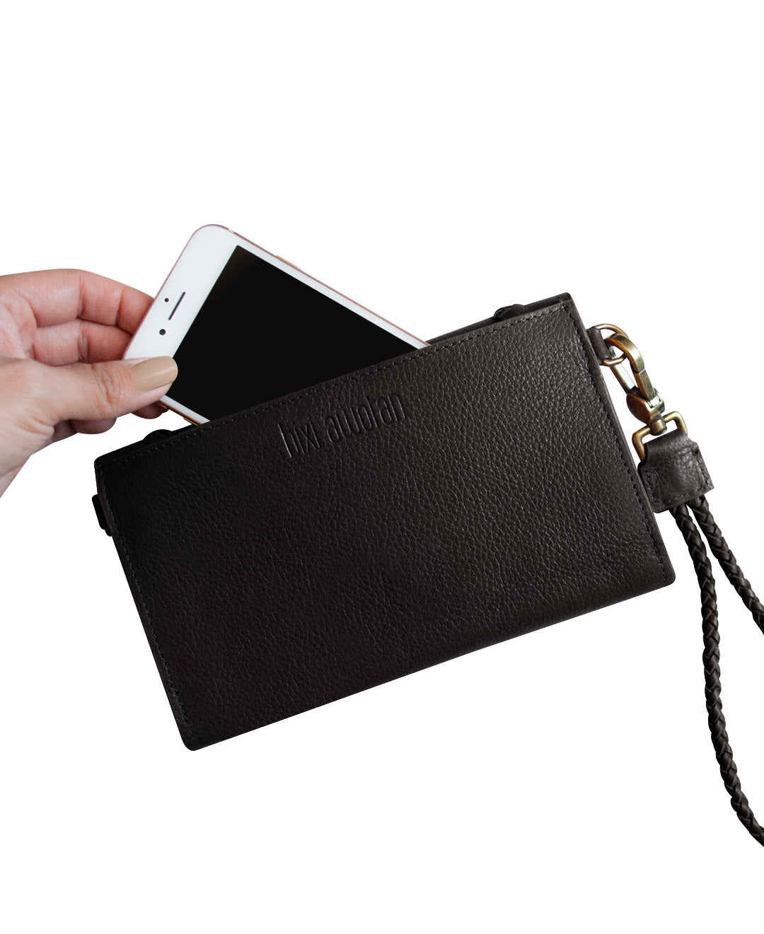 leather wristlet with strap