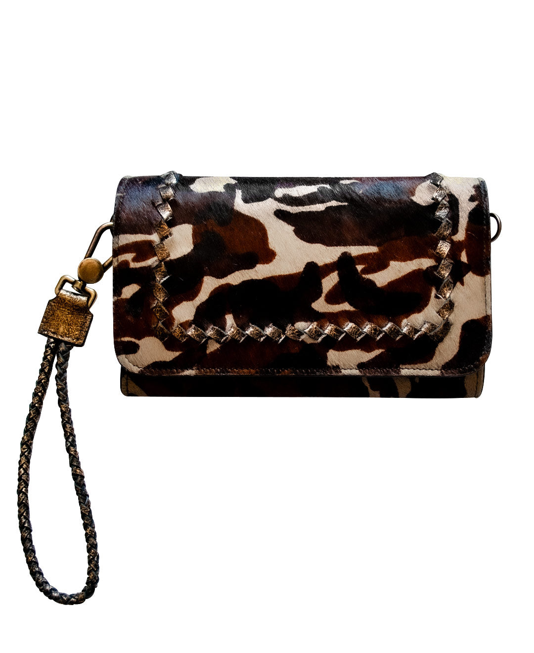 Women's Bifold Wallet Wristlet - Cowhide Leather Fur