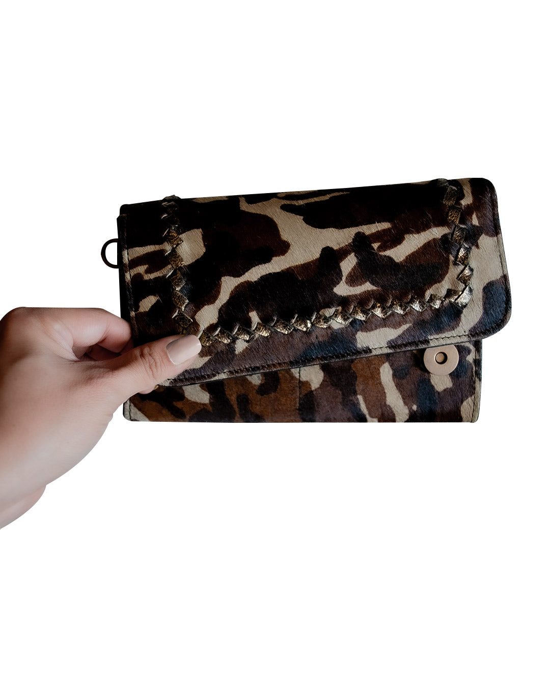 Women's Bifold Wallet Wristlet - Cowhide Leather Fur