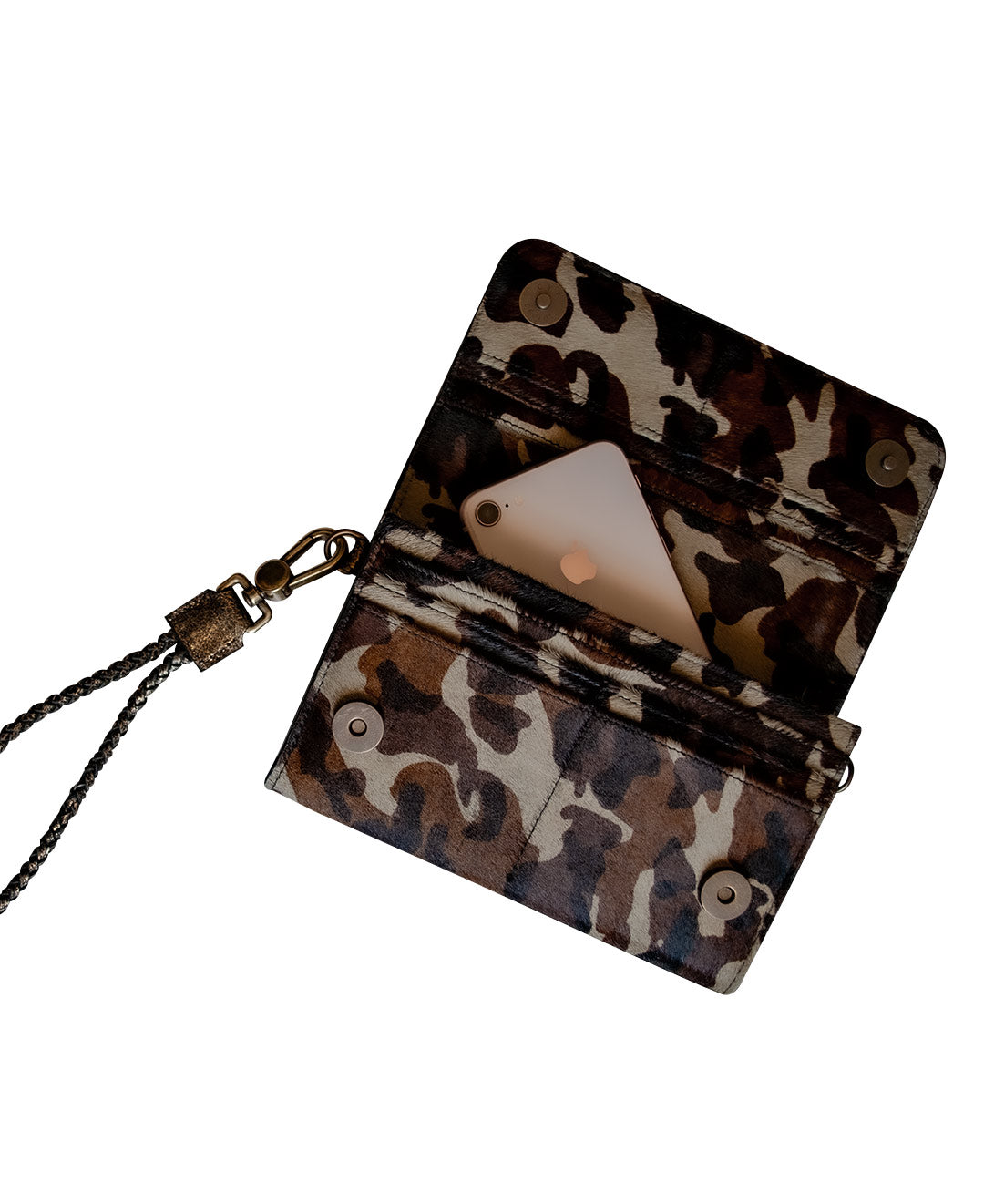 Women's Bifold Wallet Wristlet - Cowhide Leather Fur