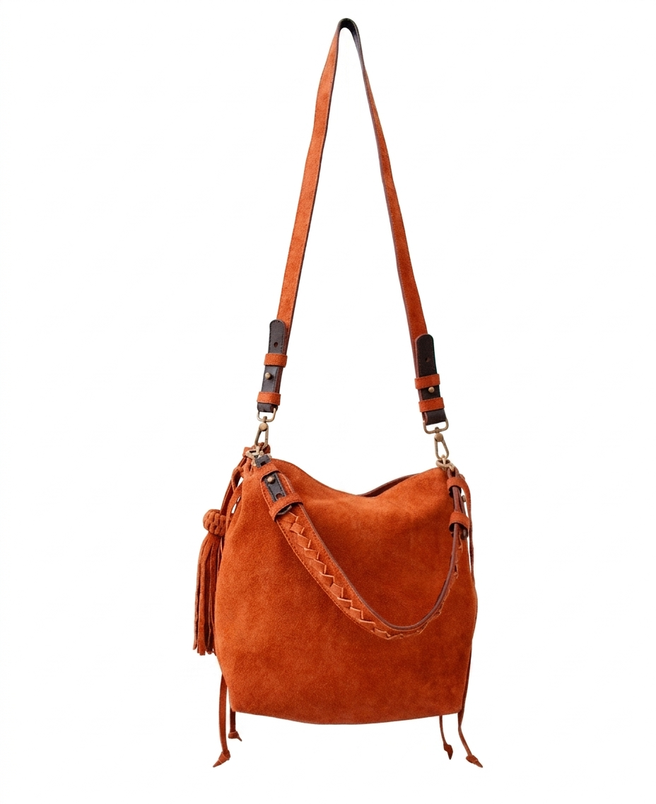Mini Bacalar Crossbody: Vibrant Apricot Genuine Suede