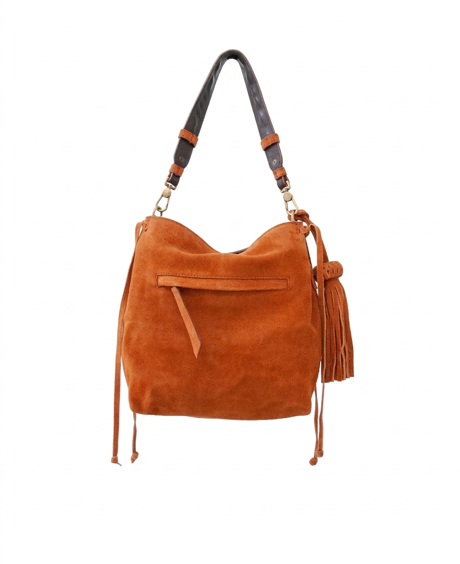 Mini Bacalar Crossbody: Vibrant Apricot Genuine Suede