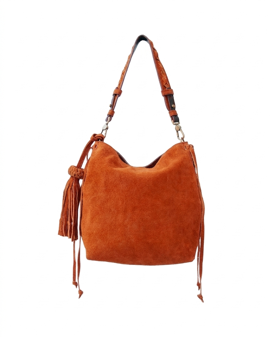 Mini Bacalar Crossbody: Vibrant Apricot Genuine Suede