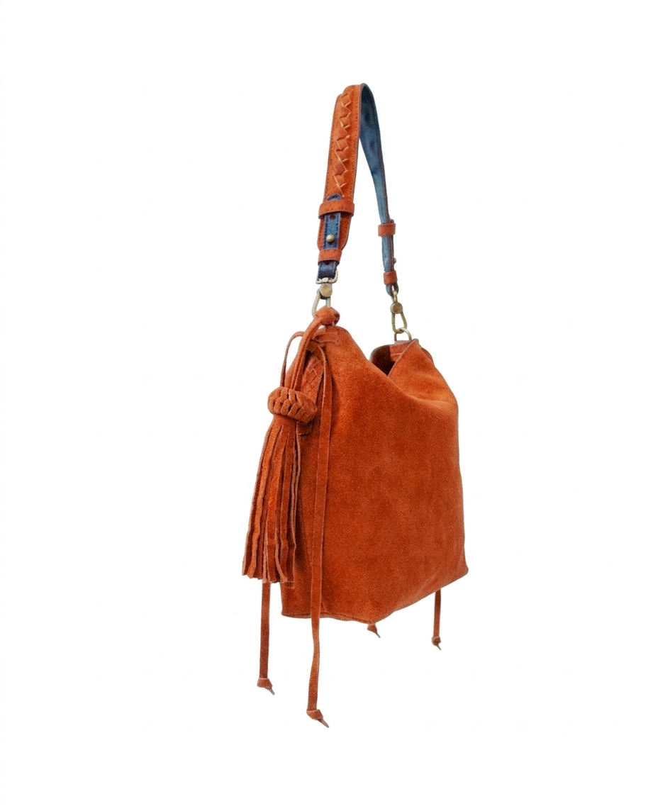 Mini Bacalar Crossbody: Vibrant Apricot Genuine Suede
