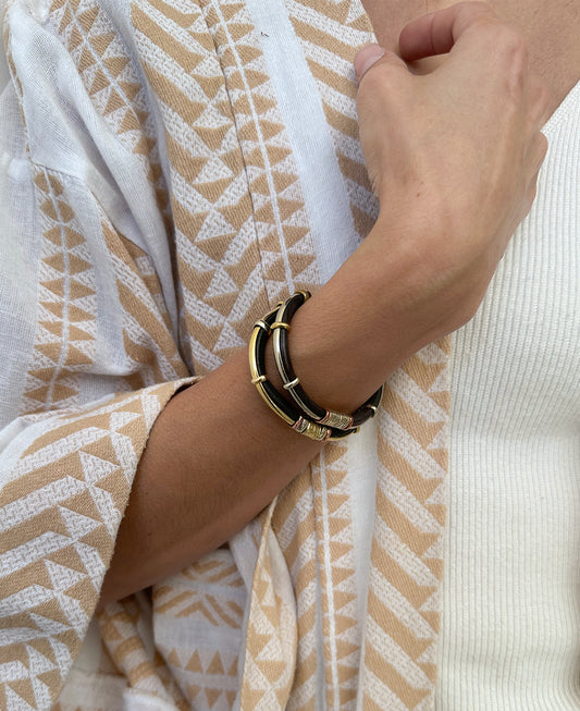 Allende Leather Cuff Bracelet – Mixed Metal Artisan Bangle