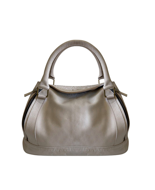 Pre-Owned Taupe Gray Leather Double Zip Handbag | Sustainable Style