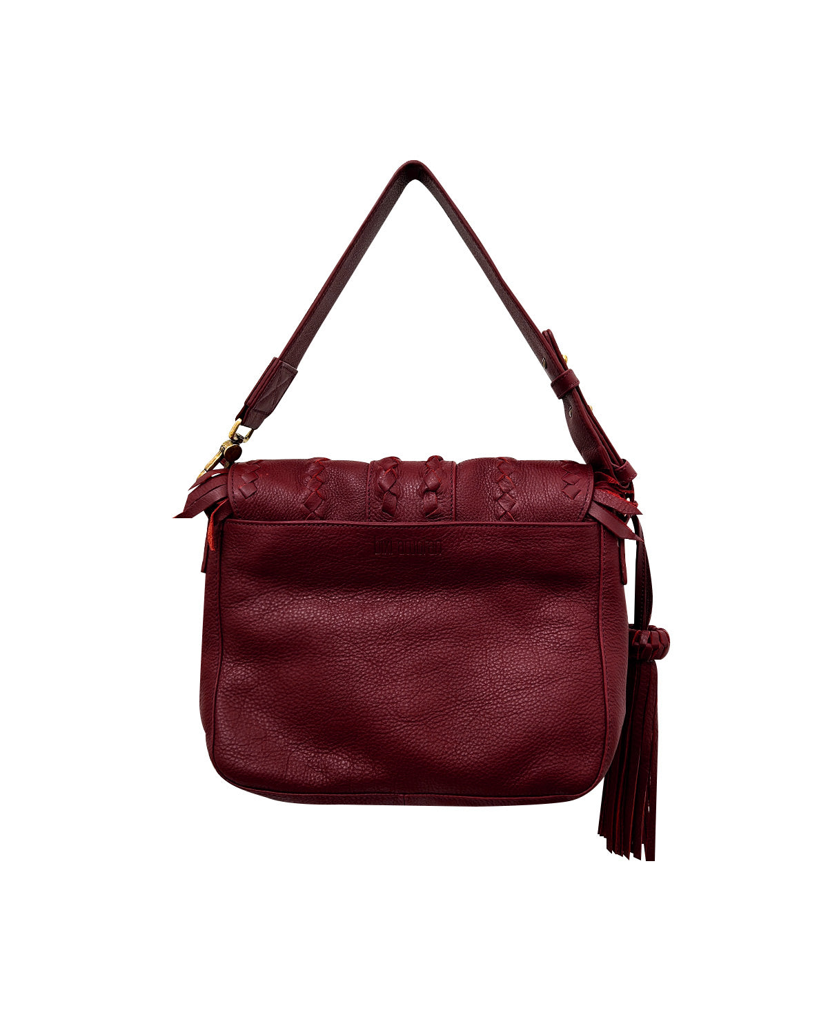 Burgundy / Maroon SENECA Leather Bag with Braids & Frings Details