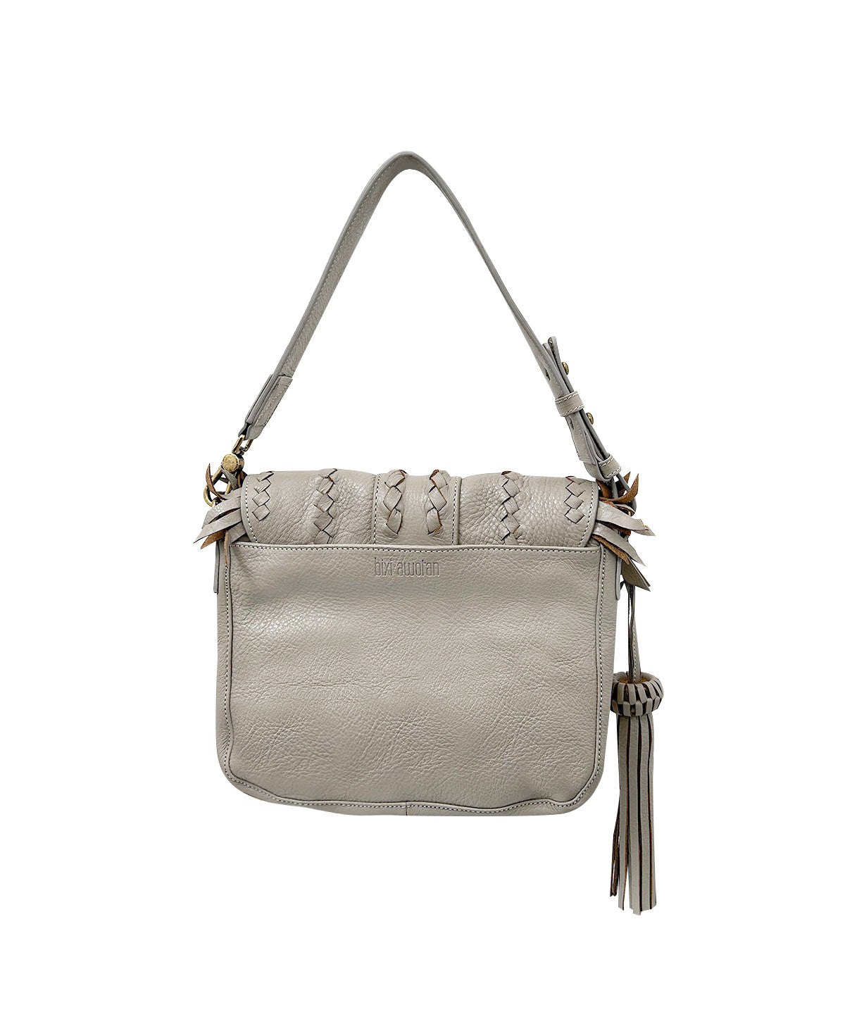Gray/Taupe SENECA Leather Bag with Braids & Frings Details