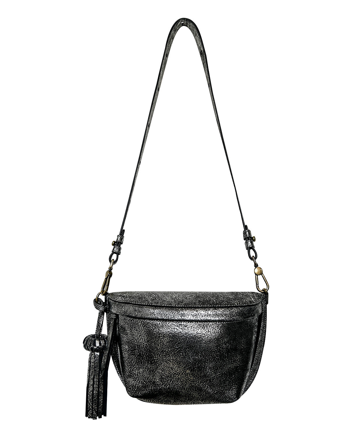 Silver Metallic Textured Leather Sling Bag Crossbody