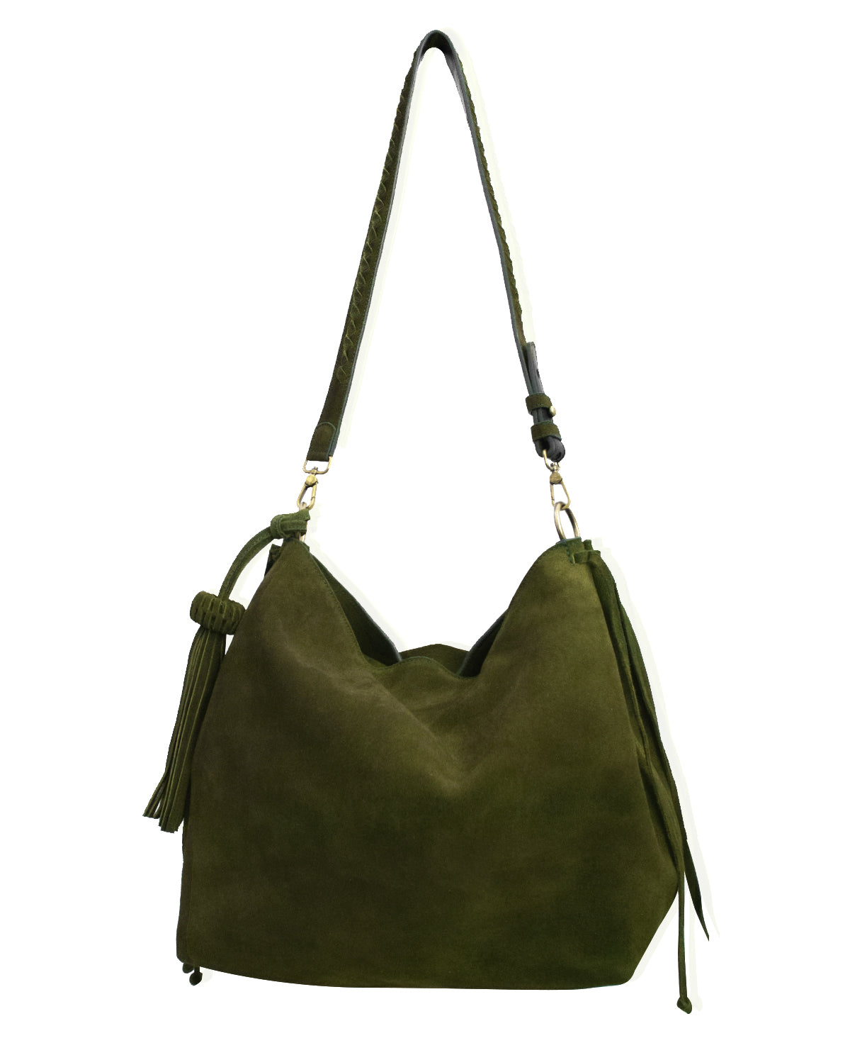 Bacalar Shoulder Bag: Soft Olive Green Genuine Suede