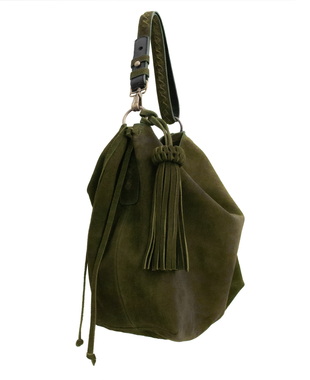 Bacalar Shoulder Bag: Soft Olive Green Genuine Suede