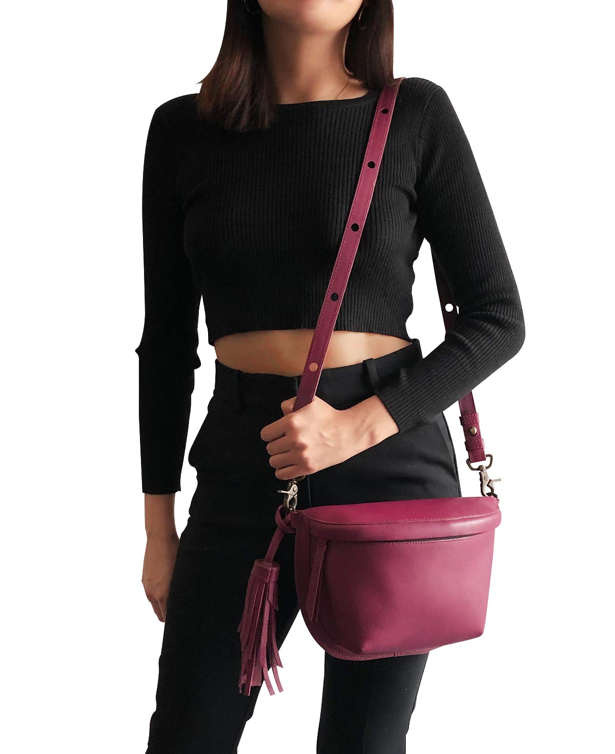 Uma Magenta Leather Crossbody Bag – bixi awotan