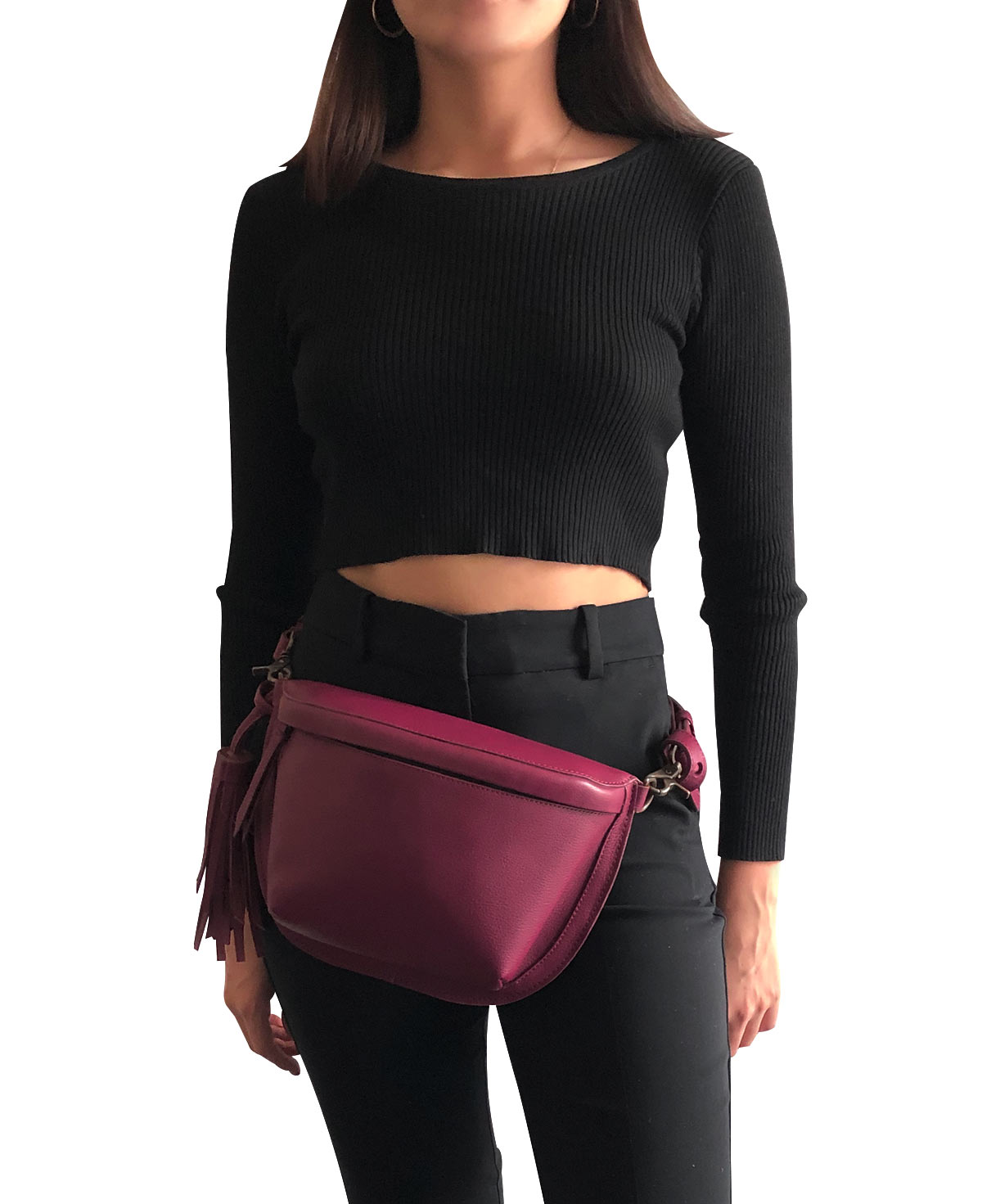 Fem Magenta Leather Fanny pack - Crossbody