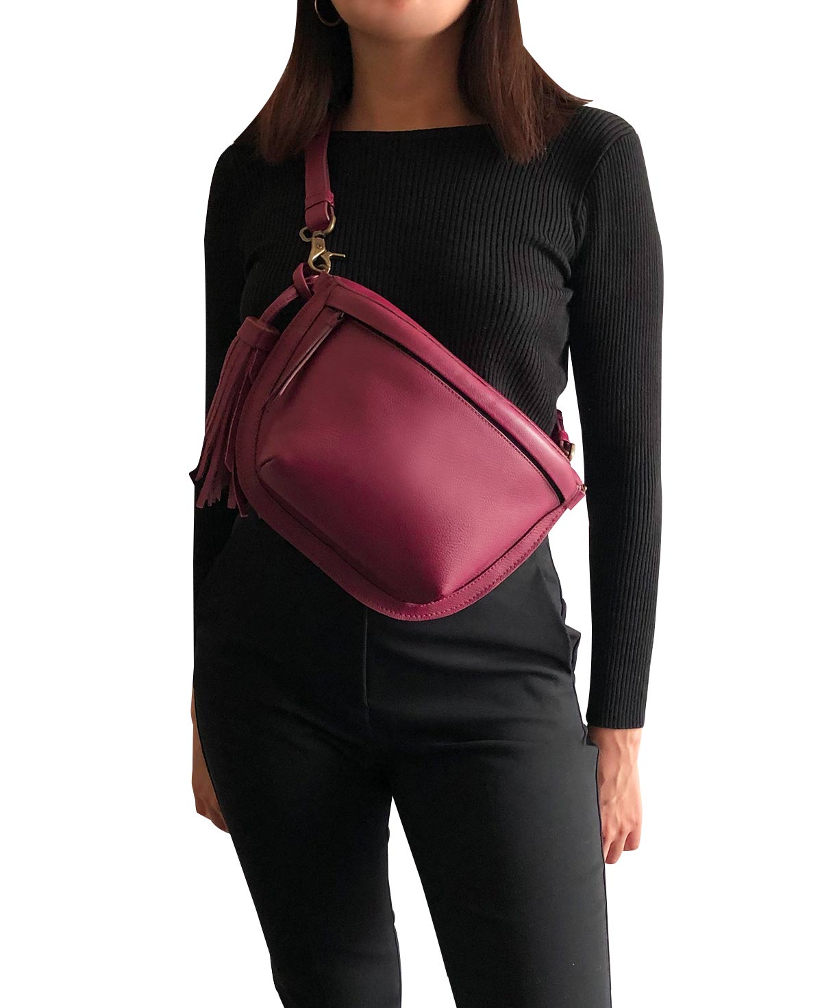 Fem Magenta Leather Fanny pack - Crossbody