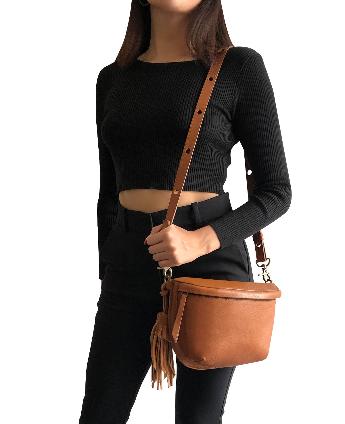 Pale Brown Tan Leather Sling Bag Crossbody