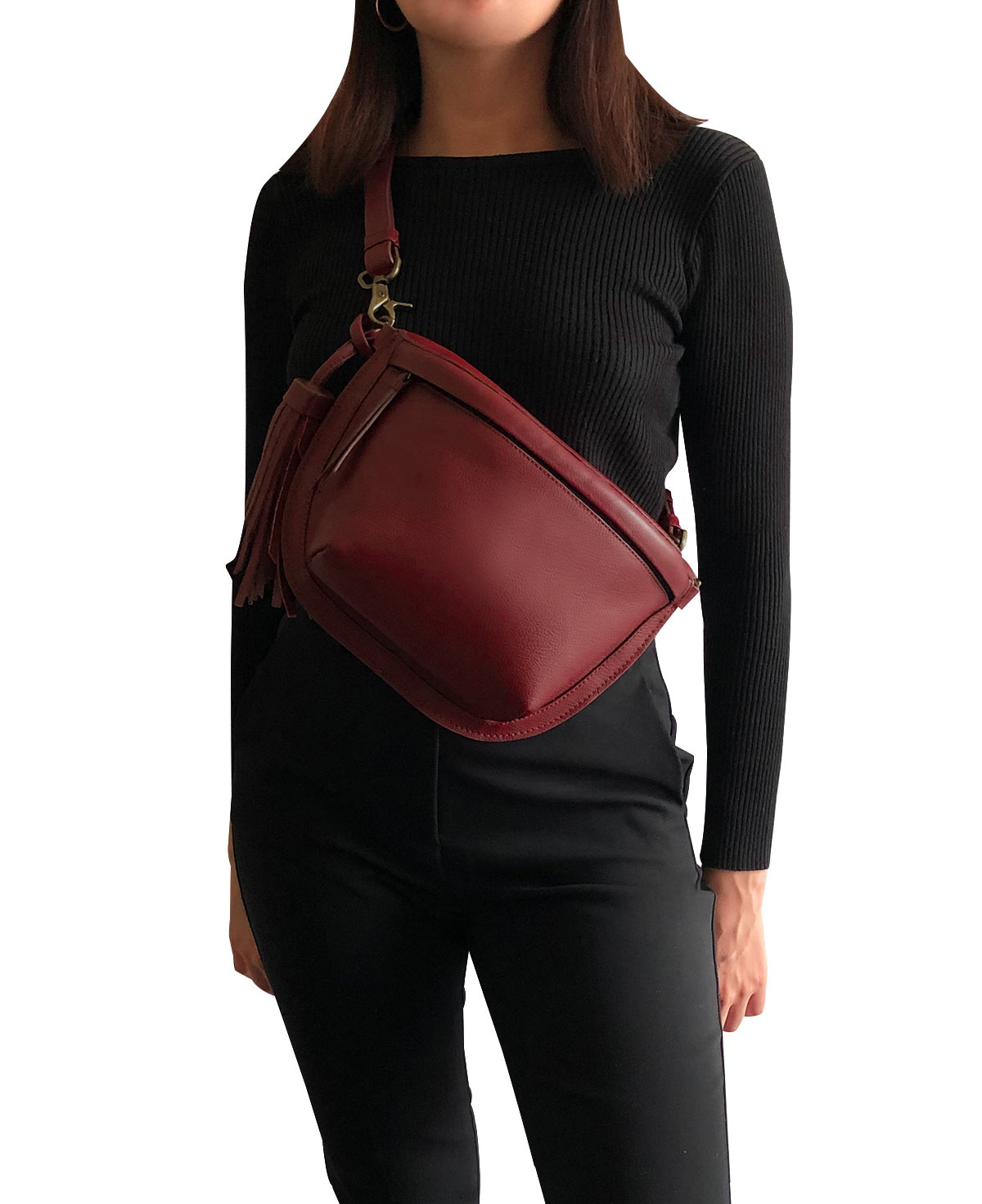 Burgundy Maroon Leather Sling Bag Crossbody – bixi awotan